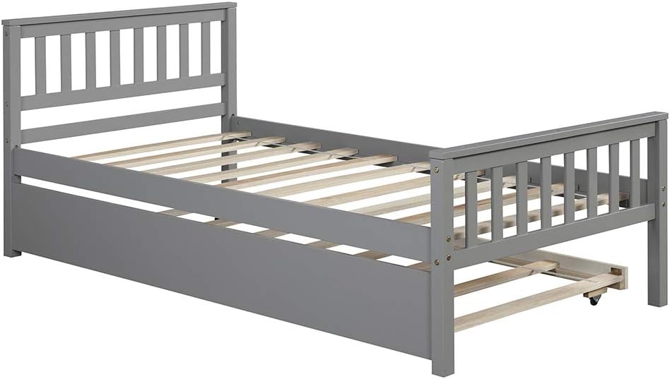 P PURLOVE Twin Size Daybed Frame Wooden Daybed with Headbora and Footboard,Daybed with Trundle Wooden Slat Support Sofabed, No Box Spring Needed