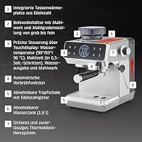 Caso EspressoGourmet & Grind Siebträgermaschine Edelstahl mit Mahlwerk, 20 Bar Ulka Pumpe, Touch-Display, Thermoblock, Vorbrühfunktion, Dampflanze,1,8 l Wassertank, Zubehör – Ansicht 6
