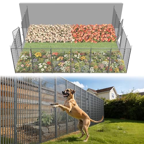 Image of FXW Garden Fence Outdoor for the Yard - 50in(H) x 41.7ft(L) Heavy Duty Metal Animal Barrier for Dog, No Dig Decorative Dog Fence, 16 Panels, Silver