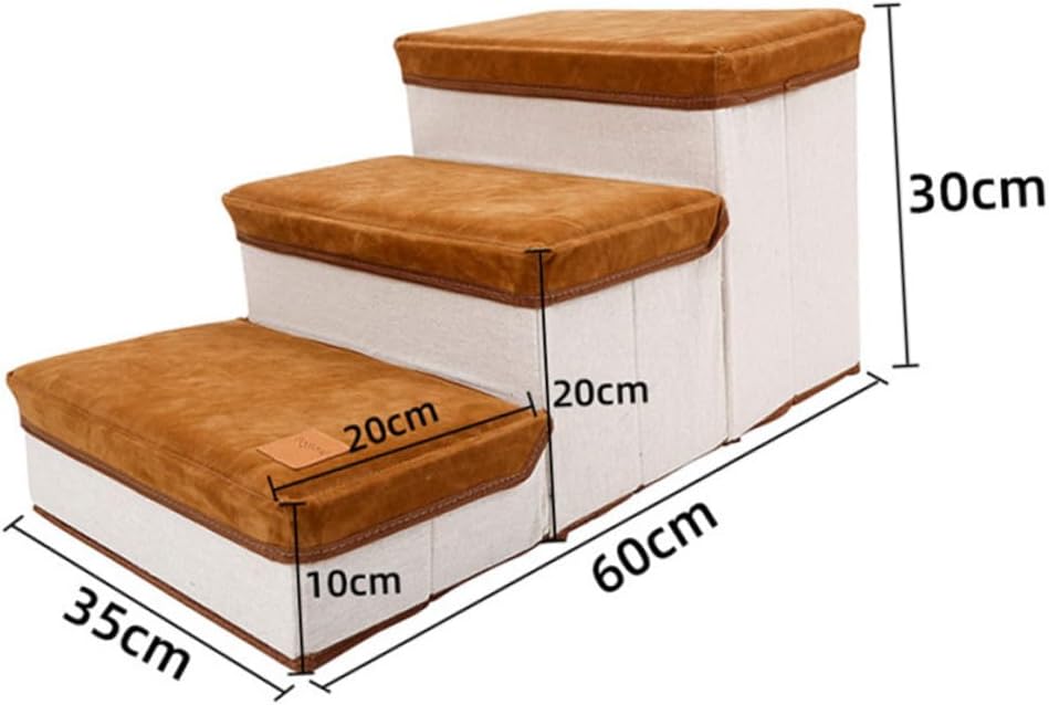 Foldable Three-Step Pet Ladder Ramp with Non-Slip Steps for Small Dogs and Cats Indoor Climbing Staircase Brown