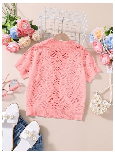 Image of WDIRARA Girl's Open Front Mesh Sheer Cardigan Sweater Short Sleeve Beach Coverup Tops
