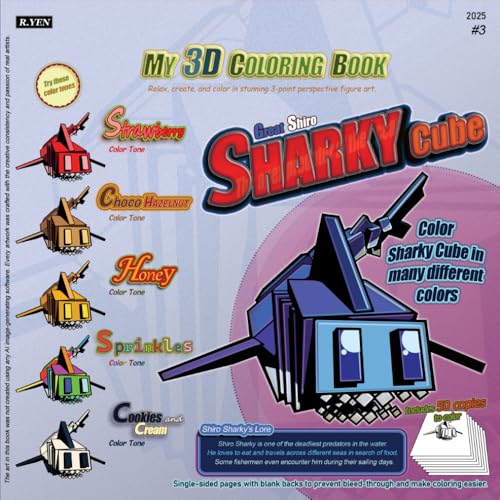My 3d Coloring Book: Great Shiro Sharky Cube Edition: Color the 3d Apex Sea Predator in 3 point perspective