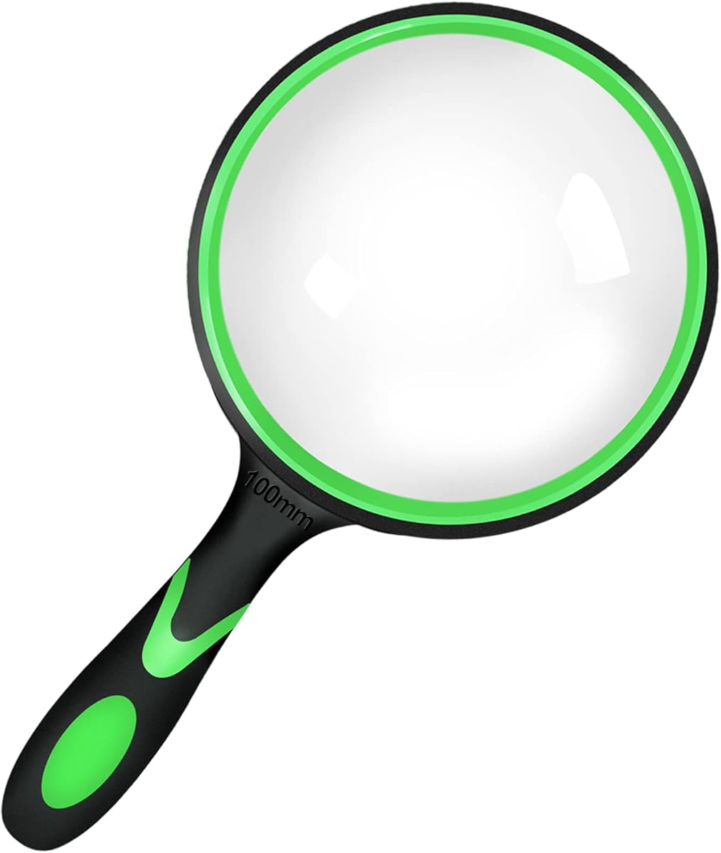 100mm Large Magnifying Glasses, 2-3X Handheld Reading Magnifier Glass, Shatterproof, Non-Slip Rubber Handle, Ideal for Reading, Inspection, Exploring