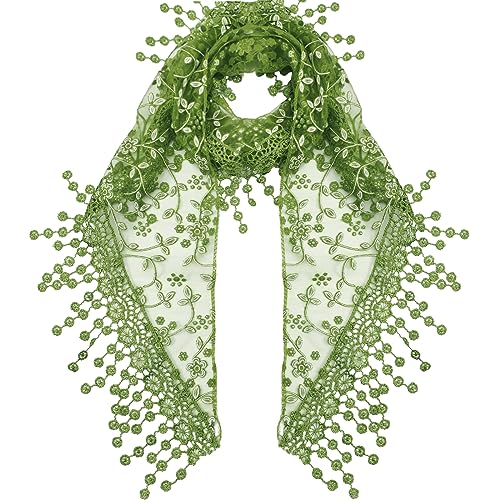Ramede Lace Scarf for Women Triangle Lace Scarf Floral Shawl Lace Head Scarf Lightweight Fashion Scarf Wrap Lace Bandana(Green)