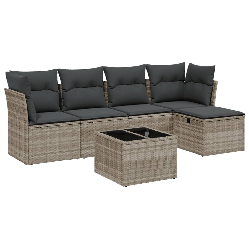 Juego de 6 sofás de jardín con cojines gris claro de poliratán, diseño modular con fundas extraíbles y marco de acero estable, resistente a la intemperie, muebles de ratán sintético para