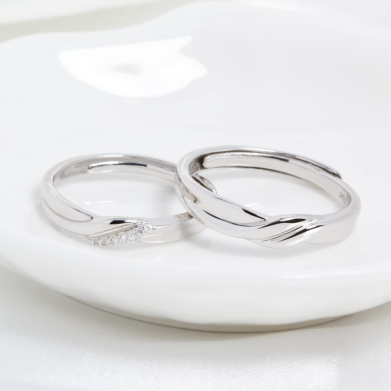 Meissa Anillos de pareja plata 925 Twist Anillos para hombres y mujeres Anillos de boda ajustables (Juego de Dos Anillos)