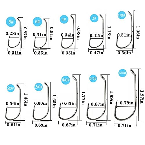 CAJOAUIS Baitholder Fishing Hooks 100pcs/ Pack Barbed Shank Down Eye Fishing Offset Hooks (6#-100PCS)