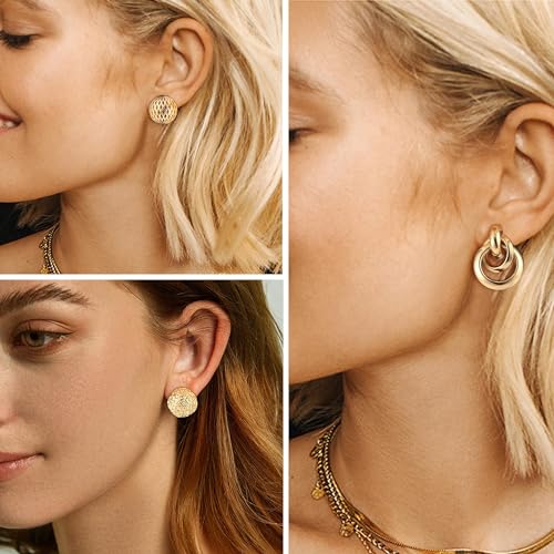 ORAZIO 4Pairs Clip On Earrings for Women Gold Silver Clip On Hoop Earrings Chunky Teardrop Clip Earrings Twist Round Clip On Stud Earrings No Piercing Fake Earrings Set3