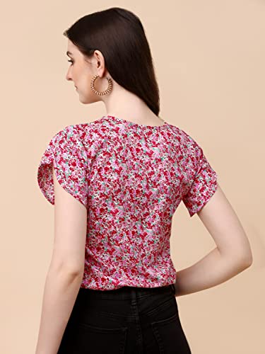 Image of Wedani Women's Casual Short Sleeves Round Neck Foral Regular Fit Top