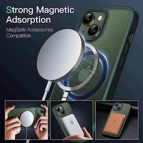 Image of JETech Magnetic Cover Case for iPhone 13 6.1-Inch Compatible with MagSafe, Translucent Matte Back Slim Shockproof Phone Cover (Dark Green)