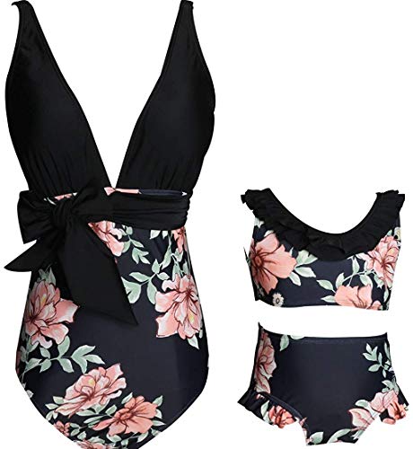 KABETY Mother Daughter One Piece Swimsuits Family Mommy Girls Matching Swimwear (2-3 Years, Black)
