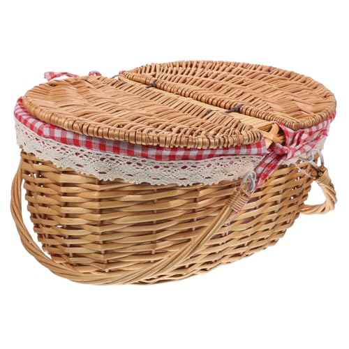 YARNOW cesta de picnic estante tapas círculo cesta cesta esportón tapado cestas almacenaje cesta almacenaje mimbre cestos con tapa lindas canastas para regalar cesta tejida con asas paño