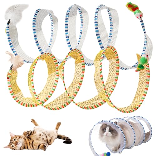 Katzen-Frühlingsspielzeug, Katzen-Spiraltunnel-Spielzeug, 2 Stück, 65,6 x 24,9 cm, S-förmig, geräumig, Plüsch, Jagd, faltbar, selbstspielend, interaktive Röhre für, Kaninchen, Welpen (blau u