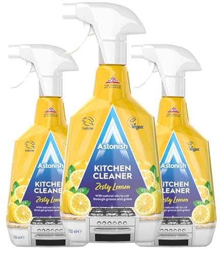 Kitchen Cleaner Spray, Zesty Lemon, with Natural Oils, Vegan and Cruelty Free, 3 x 750ml