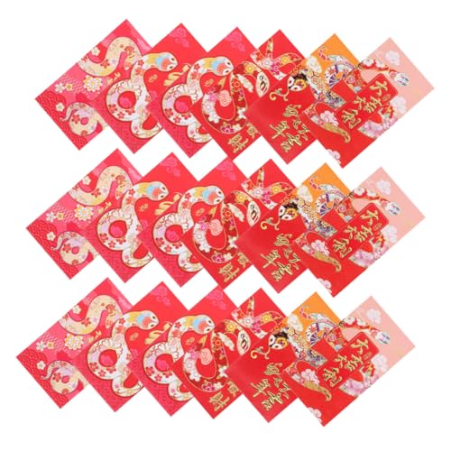 ledmomo 36個蛇年春節用ポチ袋 伝統的な中華文化の赤封筒 お札や カード収納可能 頑丈で開閉簡単なカートゥーンデザインの利是封