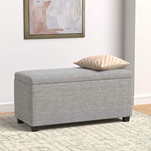 Amazon Basics Upholstered Storage Ottoman and Entryway Bench, 90 x 42 x 43 cm (W x D x H), Light Grey