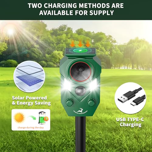 Solar Deer Repellent Devices Outdoor - Ultrasonic Animal Repellent with Motion Sensor & Strobe Lights, 4 Pack Waterproof Cat Repellent Outdoor, Repels Raccoon, Coyote for Garden & Lawn by G-Jyuncyou - Image 4