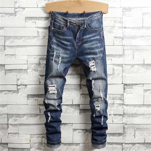 Men's Vintage Ripped Slim Jeans Slim Fit High Street Stretch Straight Leg Denim Pants2