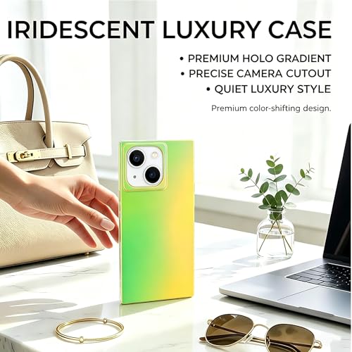 Coque iPhone 15 rose irisé mat laser fluorescent fine et rectangulaire