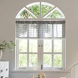 Deeprove Boho Valance Kitchen Short Curtain, Textured Striped Drape Semi Sheer Privacy Tier Embroidered Chic Window Treatment for Cafe Restaurant Closet, W52 x L18 inch Single 1 Panel Coal Grey