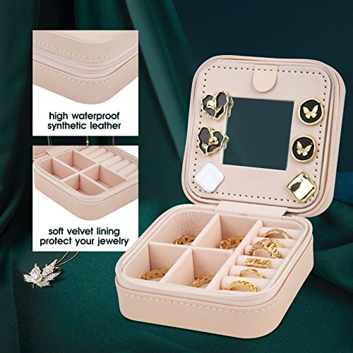 Somduy Travel Jewelry Box,Small Jewelry Case Organizer For Women,Portable Mini Jewelry Storage With Mirror,Gift For Christmas,Pink #TOP5