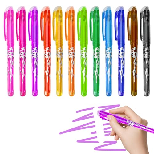 Pacote de 12 canetas apagáveis de gel em cores brilhantes para escrita criativa com ponta fina e clipe para escola, escritório e Bullet Journal