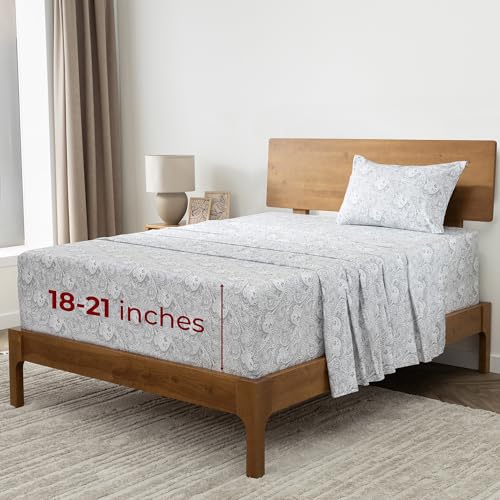 Image of Mellanni Extra Deep Twin Sheets - 3 PC Iconic Collection Bedding | Hotel Luxury, Ultra Soft, Cooling Bed Sheets - Wrinkle, Fade, Stain Resistant (Twin, Paisley Gray)