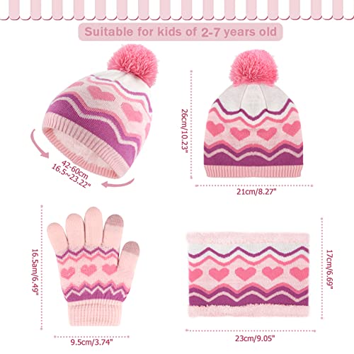 Kids Toddlers Winter Knit Warm Beanie Hat Scarf Gloves Set for Boys Girls Age 2-7, Pompom Cap Neck Warmer Gloves Fleece Lined2