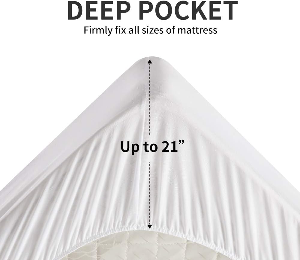 SLEEP ZONE Quilted Mattress Pad Cover Cal King Cooling Fluffy Soft Topper Upto 21 inch Pocket, White, California King: Kitchen & Dining