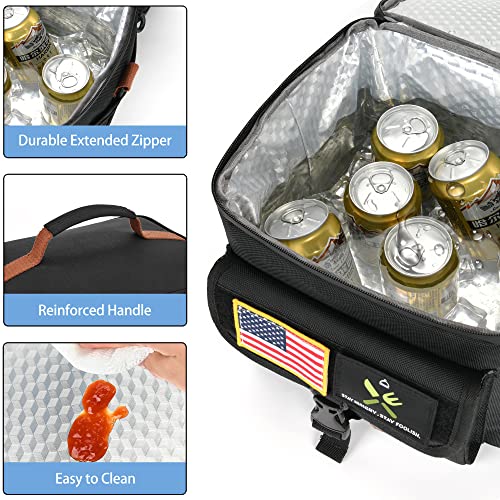 Lokass Tactical Lunch Box For Men,16L, Double Deck Expandable Insulated Lunch Box For Adults/Women Thermal Large Waterproof Leakproof Cooler Bag With Shoulder Strap,Black (Black) #TOP2