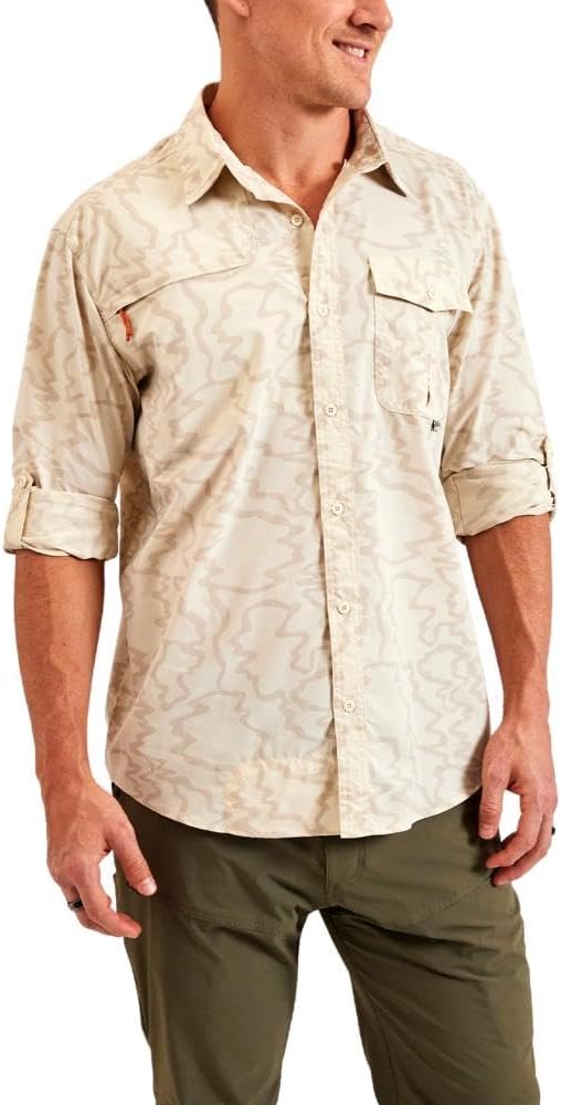 Howler Brothers Men's Matagorda Longsleeve Shirt, Ocean Motion/Off White