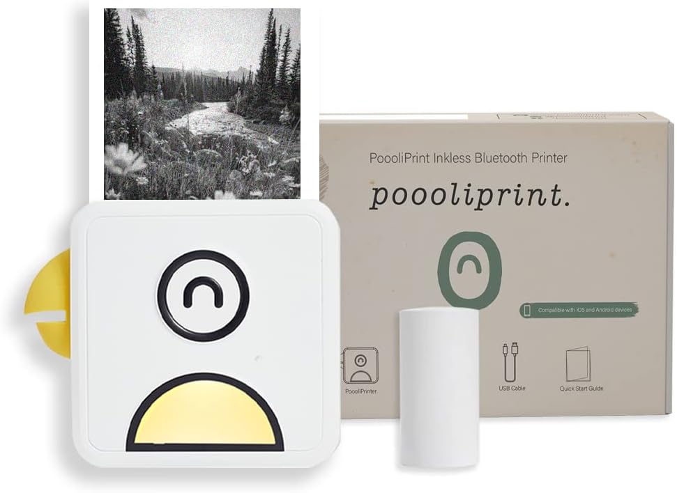 Poooliprint L1 Inkless Pocket Printer - Mini Phone Bluetooth Portable Poooli Thermal Printer for iOS + Android Print Sticky Photos, Labels, Notes, Lists for Journal, Yellow