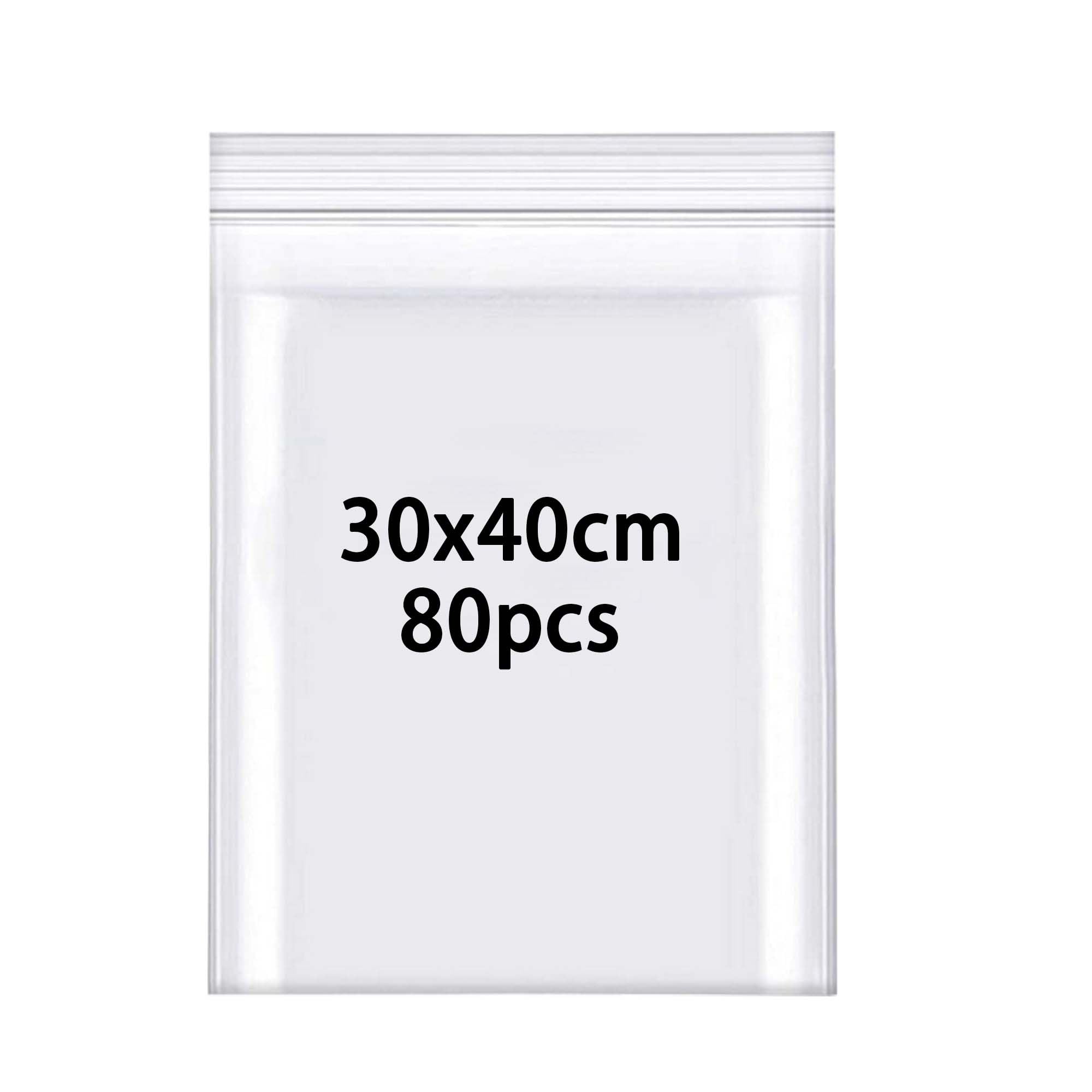 Rshuhx 80pcs Resealable Clear Grip Seal Plastic Bags, Heavy Duty 160μm 30cmX40cm for Books Documents, Clothes, Jackets