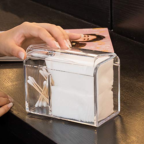 Sooyee Qtip Holder Dispenser For Cotton Ball, Cotton Swab, Cotton Round Pads, Floss,3 Compartment Plastic Apothecary Jars,Bathroom Organization And Storage,Vanity Organizers And Storage,Clear #TOP2