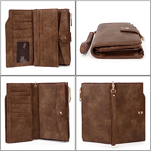 Image of UTO Wallet Women Vegan Leather Wristlet Snap Long Purse Credit Card Holder Elegant Clutch