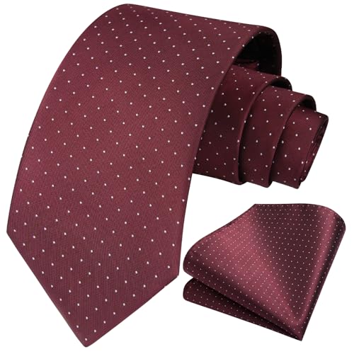 Image of HISDERN Polka Dot Ties for Men Classic Silk Ties and Pocket Square Formal Business Necktie Handkerchief Wedding Party
