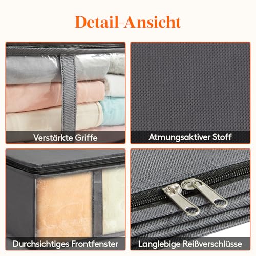 Lifewit 40L Unterbett-Aufbewahrungsbehälter, 4er-Pack, faltbare Kleideraufbewahrungsbeutel mit klarem Vorderfenster, Kleiderschrank-Organizer und Aufbewahrung für Handtücher, Kleidung, Decken, Grau