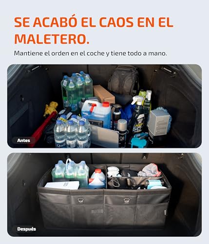 LIONSTRONG® Caja organizadora para maletero – Plegable y antideslizante con asas y compartimentos para coches pequeños, berlinas y SUV – Para compras, herramientas y viajes, compacta y resistente - imagen 2