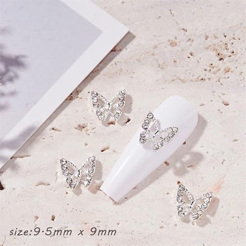 Butterfly Nail Charms Silver Butterfly Nail Gems 3D Metallic Butterflies Nail Rhinestones For Acrylic Nails Designs Shiny Butterfly Crystal Charms For Women Girls Nail Art Supplies Decoration 20Pcs #TOP1