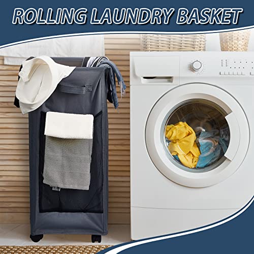 2 Pcs Large Rolling Laundry Basket 85L Collapsible Tall Laundry Hamper With Wheels And Handle Laundry Bag With Wheels Foldable Dirty Clothes Organizer Heavy Duty Laundry Sorter For Storage, Dark Grey #TOP6