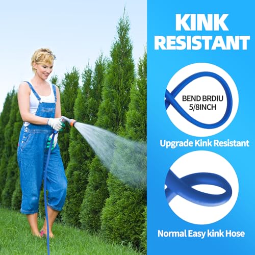 YOTOO Heavy Duty Hybrid Garden Water Hose 5/8-Inch by 25-Feet 150 PSI Kink Resistant, Flexible with Swivel Grip Handle and 3/4" GHT Solid Brass Fittings, Blue