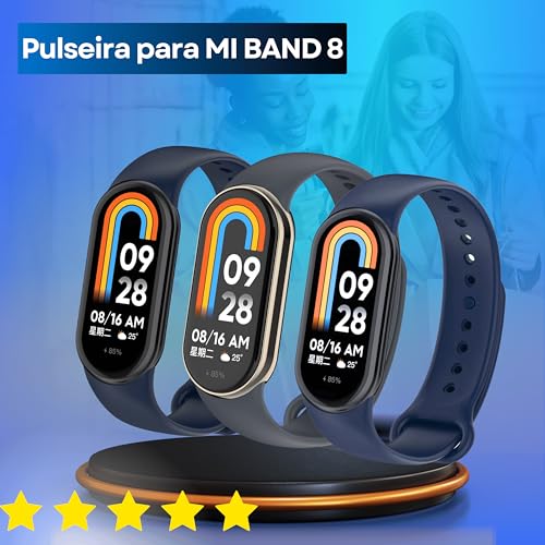 Kit 3 Pulseiras para MI Band 8 Cor Preto Azul e Cinza Pino de Encaixe em Metal Bracelete em Silicone