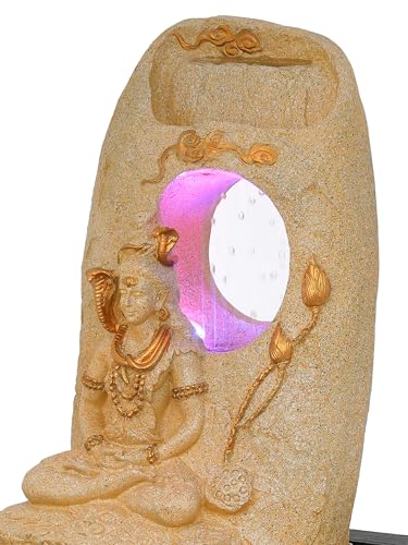 Image of CHRONIKLE Sand Polyresin Tabletop Lord Shiv Indoor Water Fountain for Home Decor with LED, Speed Control Pump (Size: 37 x 28 x 56 CM | Weight: 2900Gram)