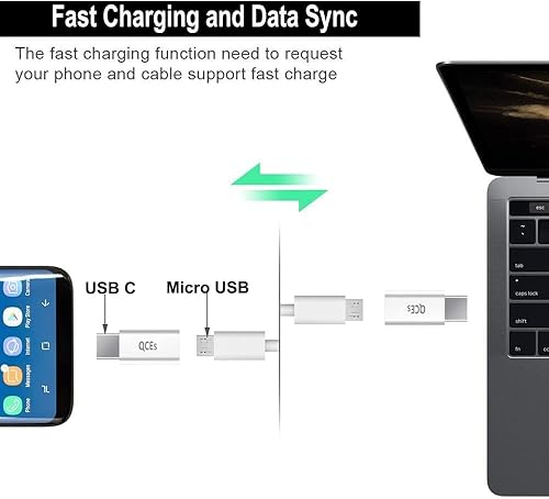 Miniatura 4 de QCEs Paquete de 2 adaptadores micro USB a USB C, adaptador tipo C de carga rápida compatible con iPhone 16/15 Pro Plus, Galaxy S24/S23, teléfonos