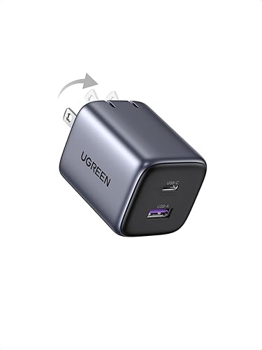 UGREEN Cargador USB C de 35 W para iPhone 17 de carga rápida, Nexode 2 puertos GaN plegable PPS compacto y rápido bloque de cargador de pared