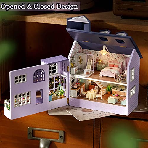 Image of TuKIIE DIY Miniature Dollhouse Kit with Furniture, 1:32 Scale Creative Room Opened & Closed Mini Wooden Doll House for Kids Teens Adults(Happy House)