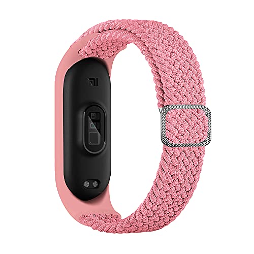 Tiggo Smart Watch Strap compatible for Xiaomi Mi Band 6,Nylon Sport Braided stretch Solo Loop Watch Belt,Replacement Bracelet Wristband Wrist Strap for Xiaomi Mi Band 3 4 5 6 Watch (Rosa)