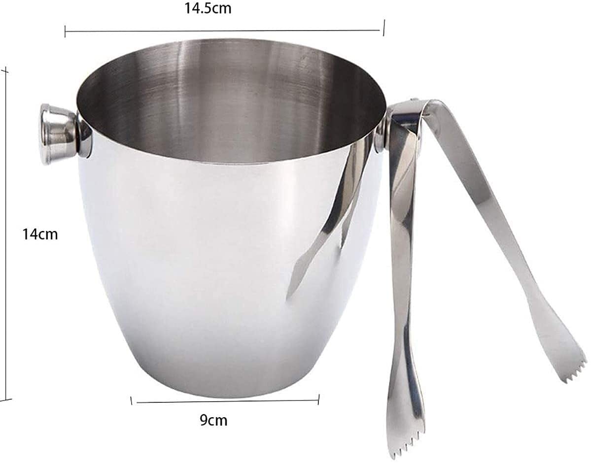 HSF 1.5L Cubos de Hielo con Pinzas de Hielo Cubo de Hielo de Acero Inoxidable pequeño con asa, Cubo de Hielo portátil Champagne Bucket Metal Decorativo Refrigerador Cubiteras