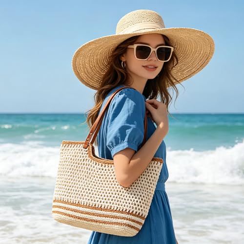 Bolso de playa tejido con cremallera para mujer miniatura 2
