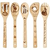 Eartim 5Pcs Snow Princess Bamboo Wooden Spoon Utensil Set, Funny Kitchen Burned Bamboo Cookware Non-Stick Utensils for Girls Snow Birthday Party Decorations Housewarming Gift Holiday Present Supplies